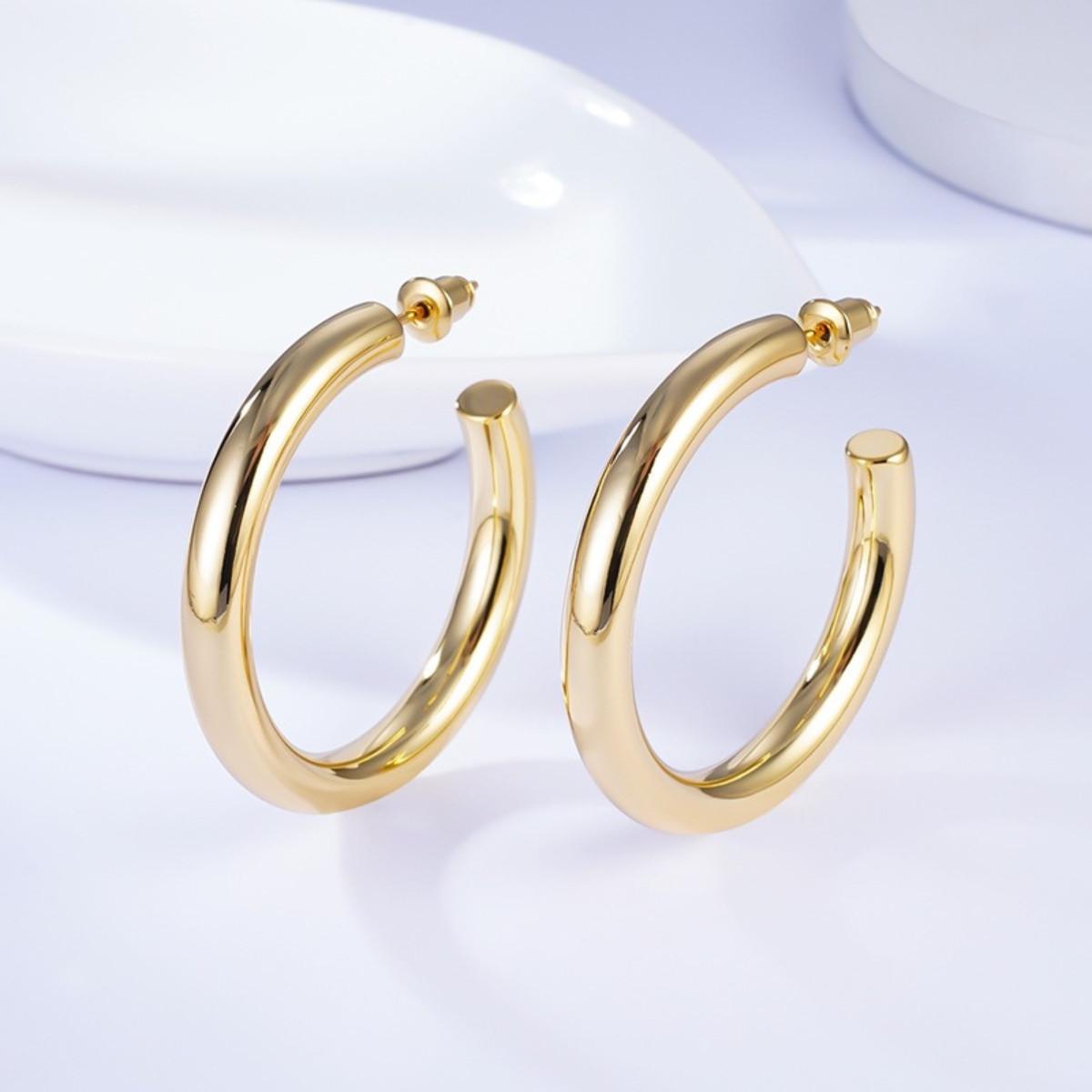 Серьги-кольца женские Round Chunky Hoops 40 мм Золотистый (256) - фото 5