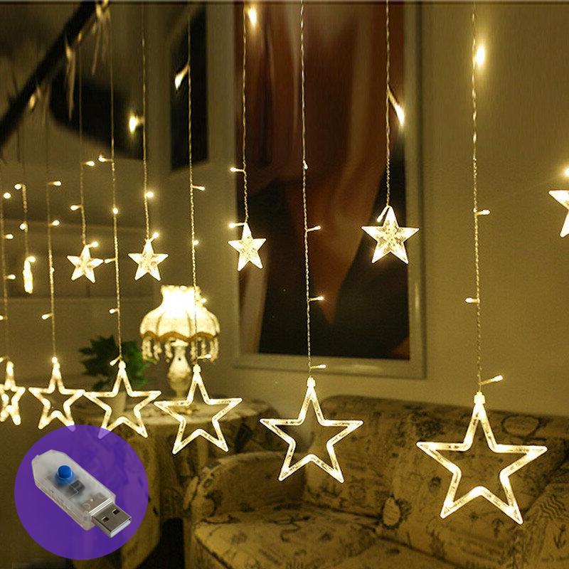 Гірлянда-штора Зірки на барейках та USB Xmas 3х1 м Теплий жовтий (4507311)