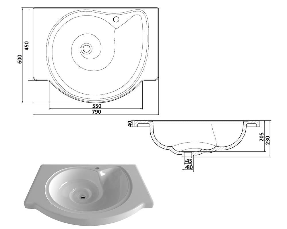 Умивальник Snail Наутилус 790х600 мм Білий (101A100) - фото 6