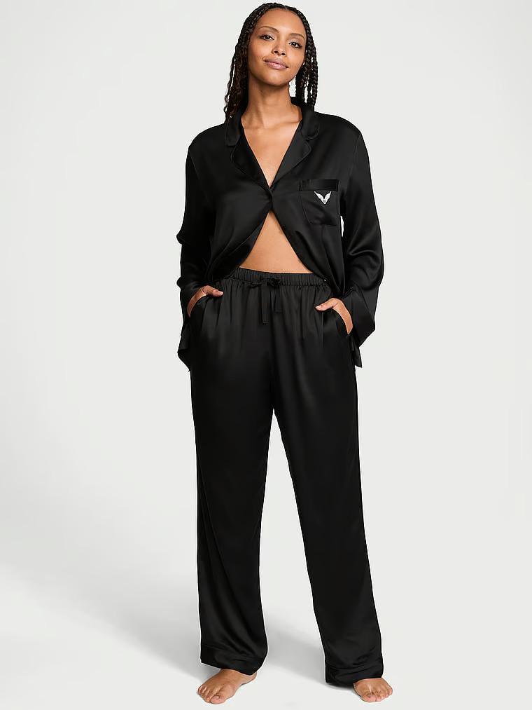 Піжама сорочка/штани сатинова Victoria's Secret Fashion Show '24 Glazed Satin Long Pajama Set S Чорний (26967773)