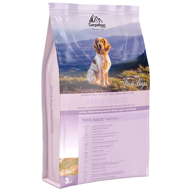 Корм сухий для собак Dog Carpathian Pet Food маленькі породи до 11 кг 3 кг (2604356965) Корм сухий для собак Dog Carpathian Pet Food маленькі породи до 11 кг 3 кг (2604356965)