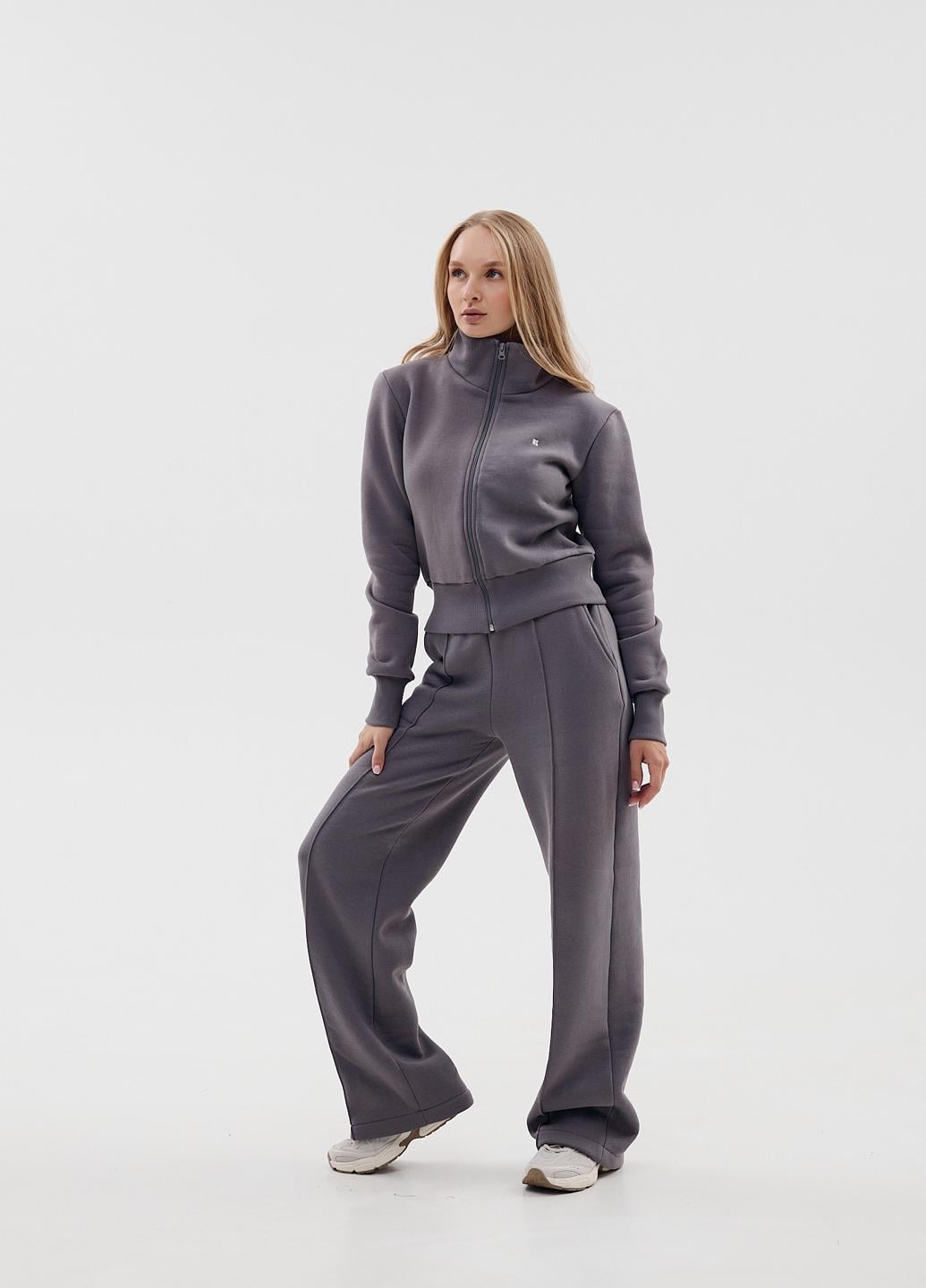 Спортивний костюм жіночий Kindamor GreateWom флісовий коротка кофта з горловиною XS-S Сірий (1870715417)