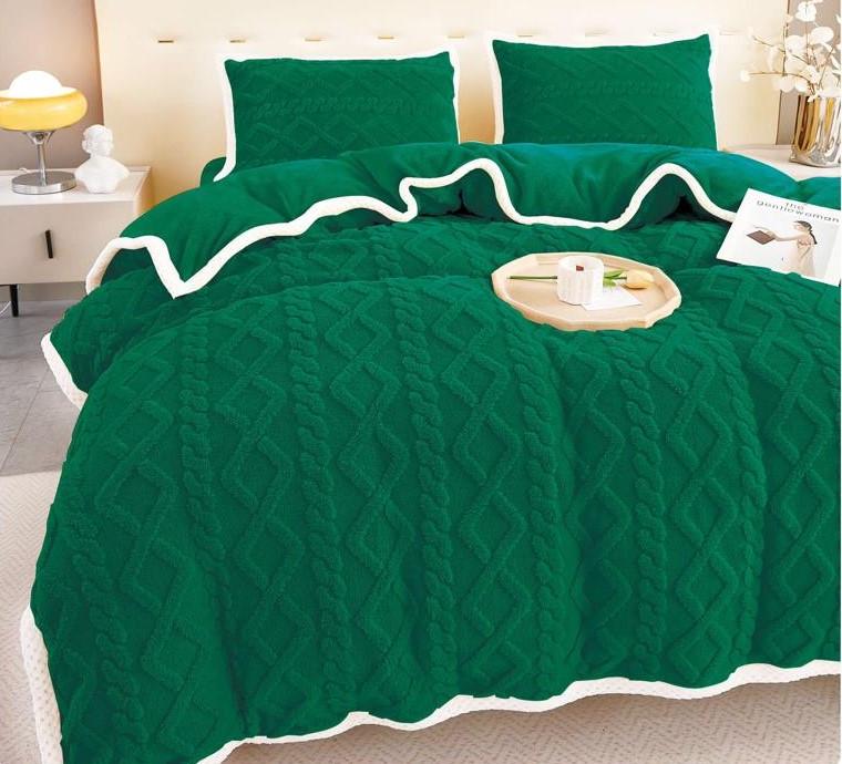 Комплект постельного белья зимний велюровый евро Зеленый (25273)