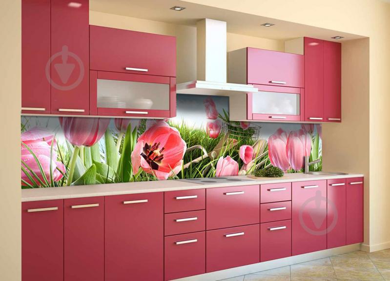 Скинали на кухню Zatarga «Тюльпаны в траве» 600х3000 мм виниловая 3Д наклейка кухонный фартук самоклеящаяся Z180836/2