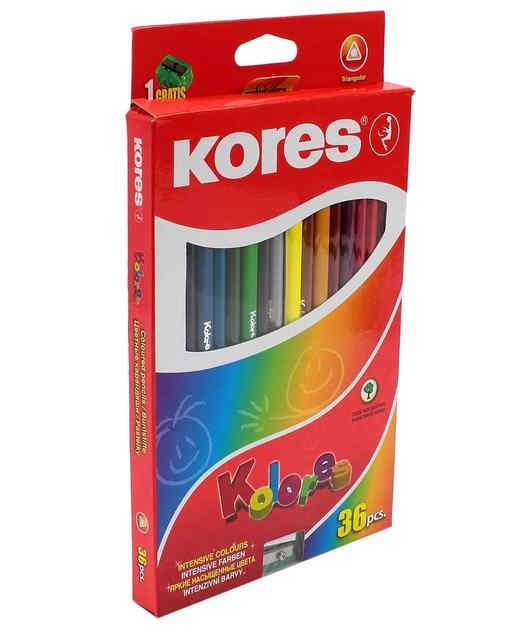 Олівці кольорові Kores 36 шт. зі стругачкою трикутні 3 мм