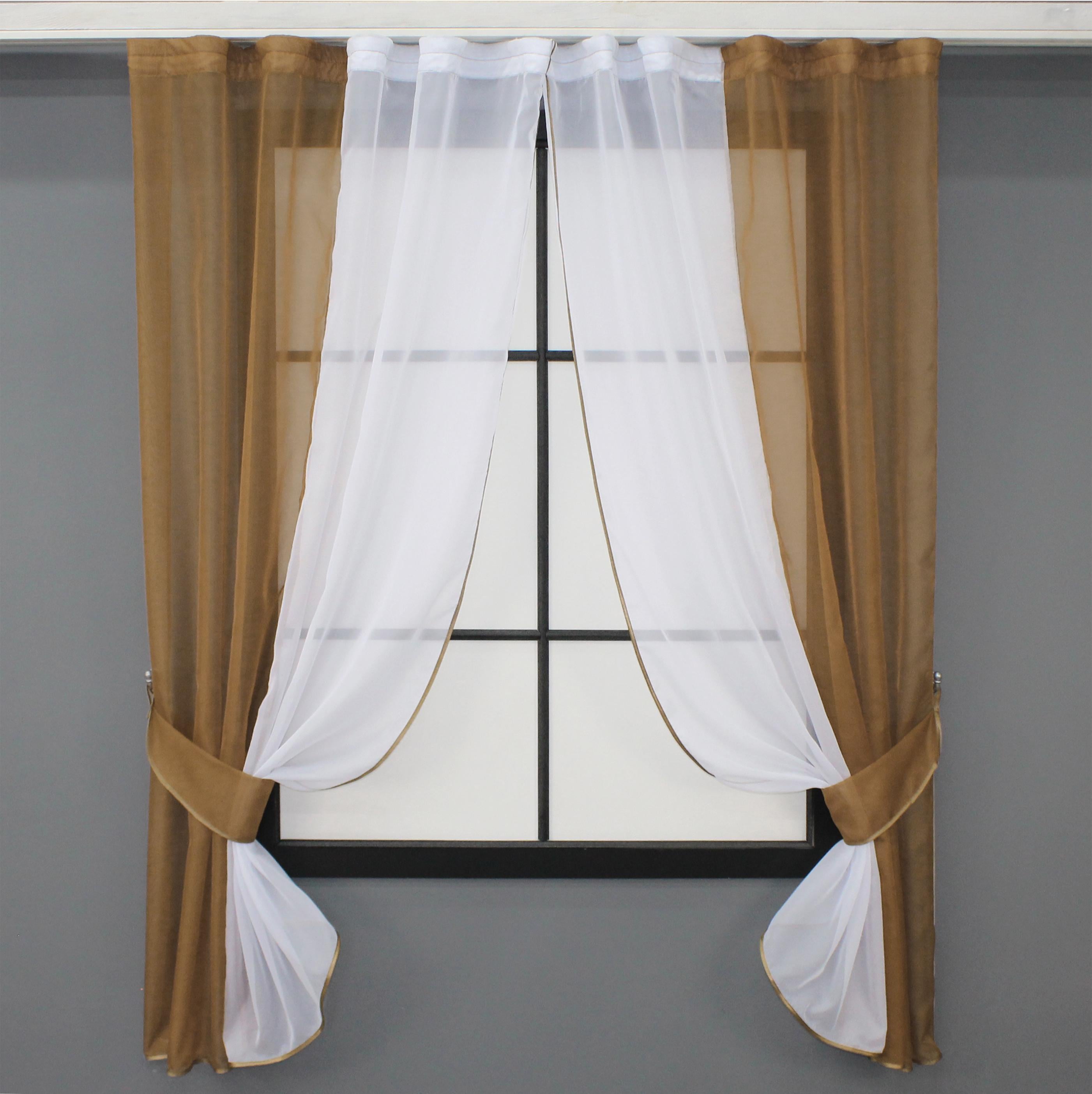 Шторы кухонные VR-Textil №017к комбинированные с подвязками 265х170 см Кофейный/Белый (50-019)