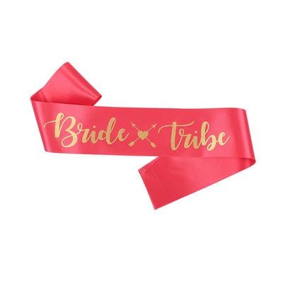 Лента для подруг невесты ''Bride Tribe'' Насыщенно-малиновая с золотой глитерной надписью (71)