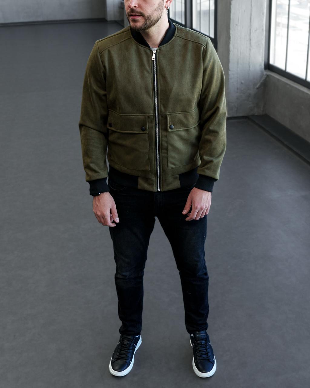 Бомбер мужской замшевый демисезонный L Хаки (F0020/1/3) - фото 3