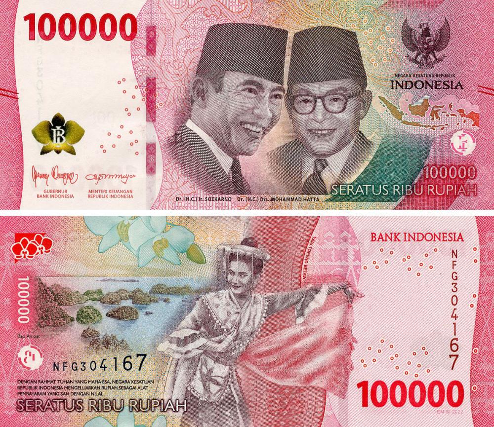 Коллекционная банкнота Индонезия 100000 рупий 2022/2023 UNC (PW168)