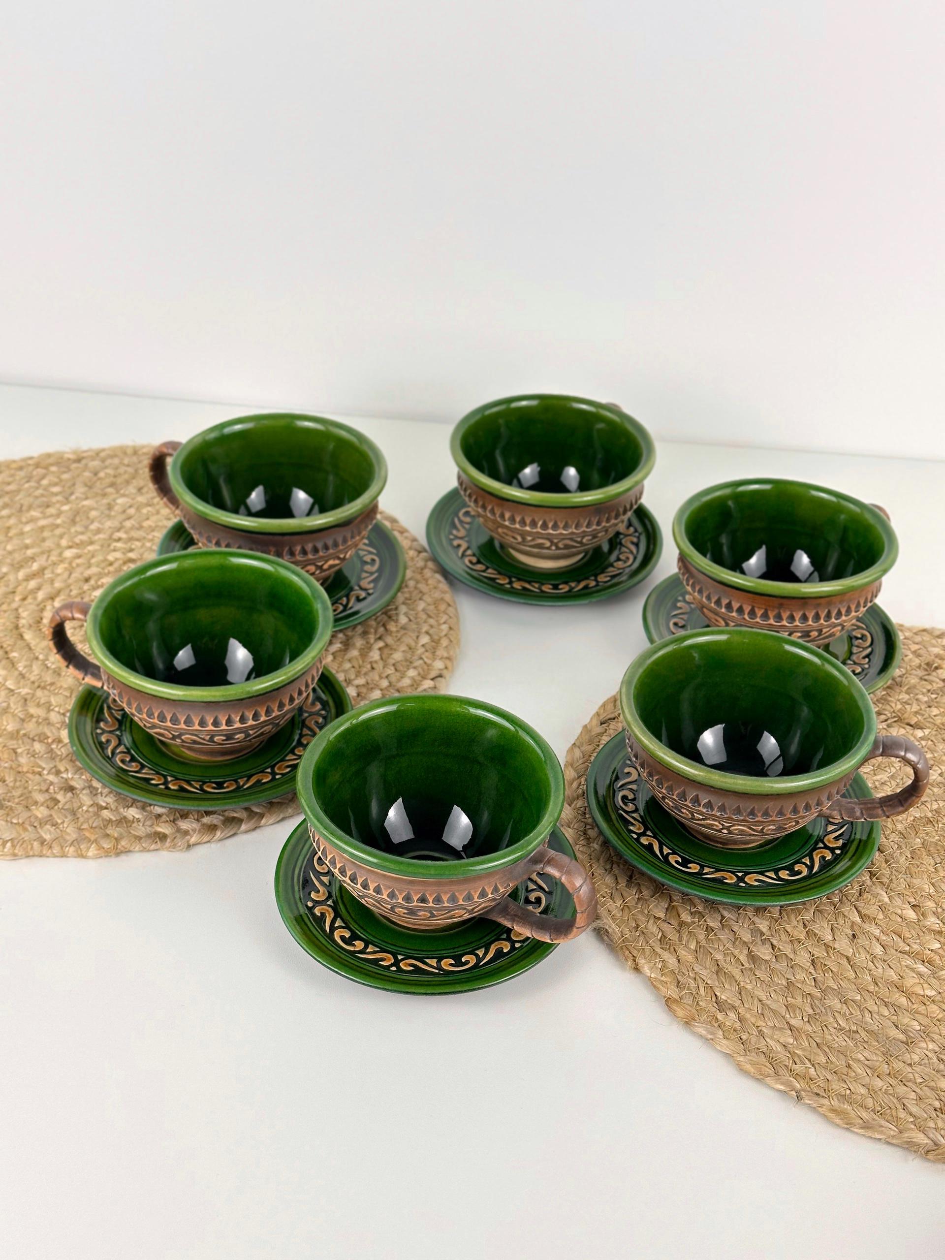 Набор глиняных чашек и блюдец Гражда 6 шт. Коричневый (17019-25)