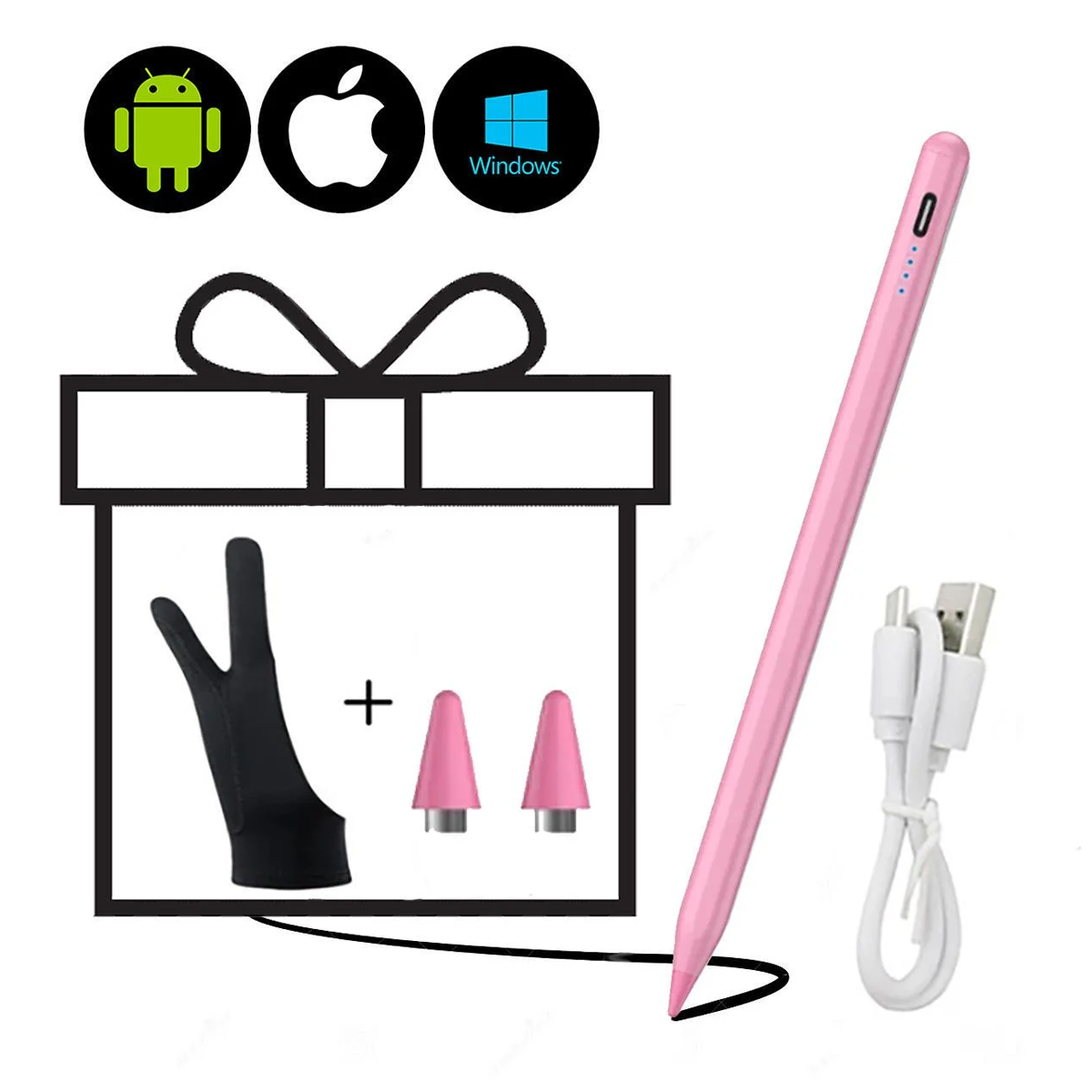 Стилус для планшета/мобильного телефона iOS/Android/Windows 2 наконечника/перчатка Розовый (181006) - фото 2