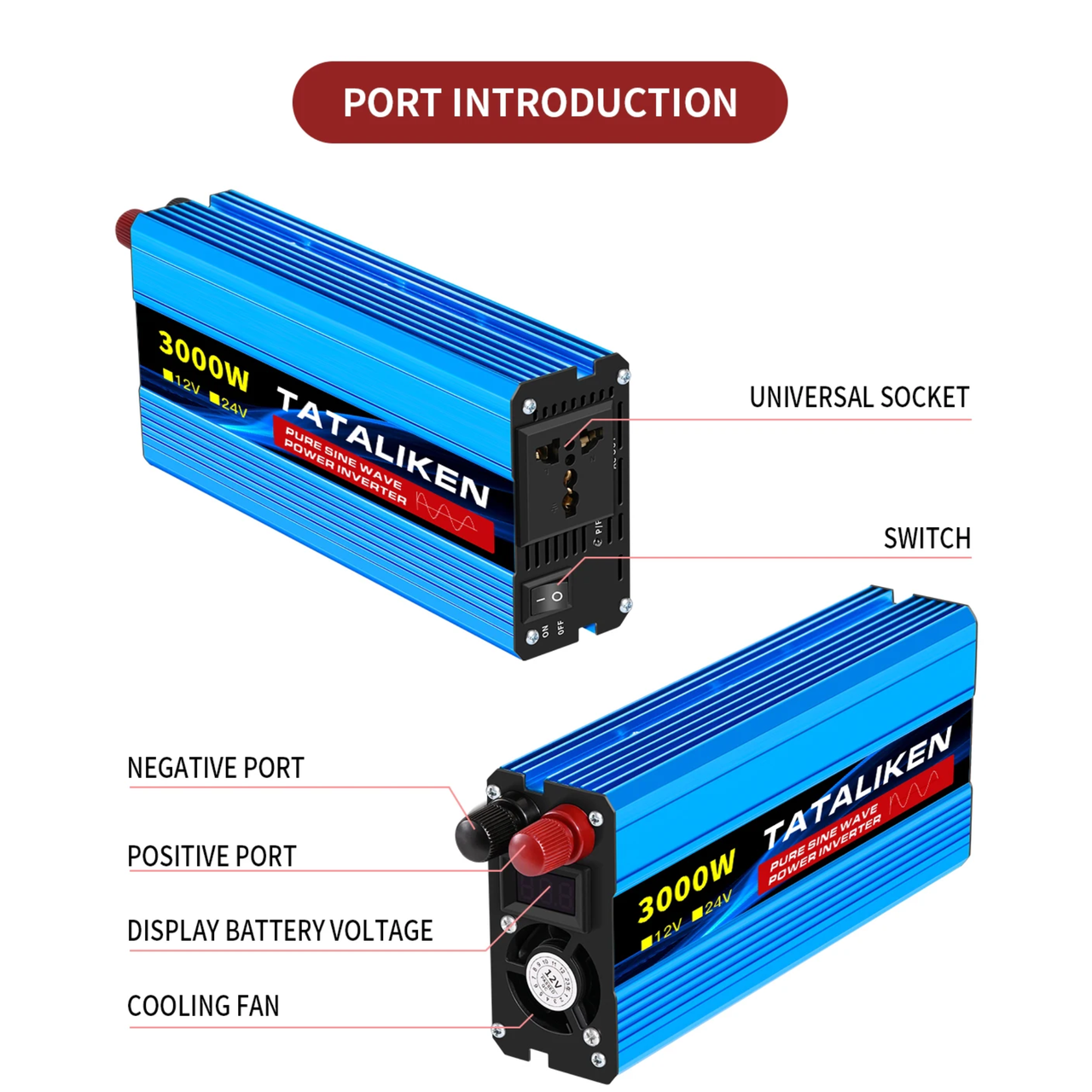 Инвертор с чистой синусоидой Tataliken 4000 Вт Pure Sine Wave 12/220 В с правильной синусоидой (2831047719) - фото 2 Инвертор с чистой синусоидой Tataliken 4000 Вт Pure Sine Wave 12/220 В с правильной синусоидой (2831047719) - фото 2