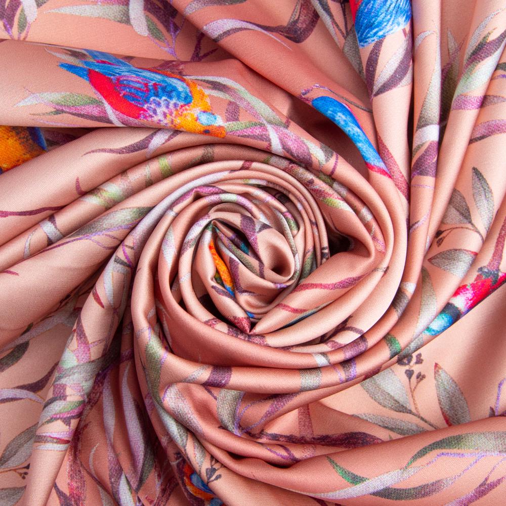 Ткань атлас с рисунком Какаду 90 гр/м2 145 см (26060)