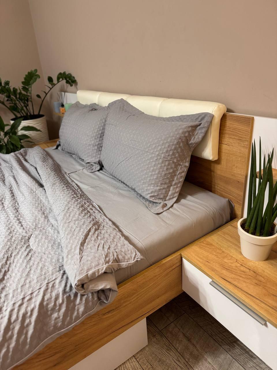 Постельное белье с одеялом сатин евро 200х230 см наволочки 50х70 см 2 шт. Серый (Д-Al-sat-kovdra-001-02) - фото 3