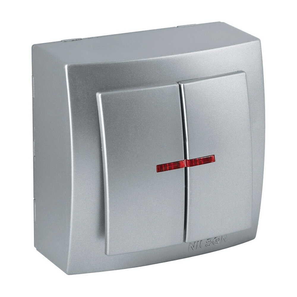 Вимикач двоклавішний Nilson Themis з підсвіткою Срібний (26131004)