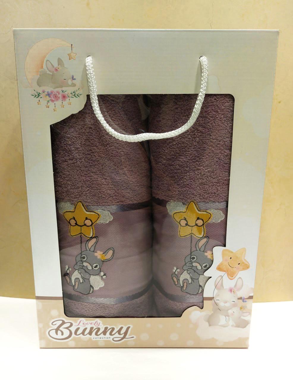 Полотенца подарочные Bunny collection Зайчики для ванной комнаты 2 шт. Фиолетовый