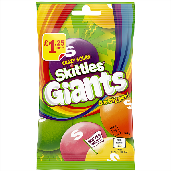 Драже Skittles Giants Vegan Chewy Sour Sweets 116 г (2121012357)