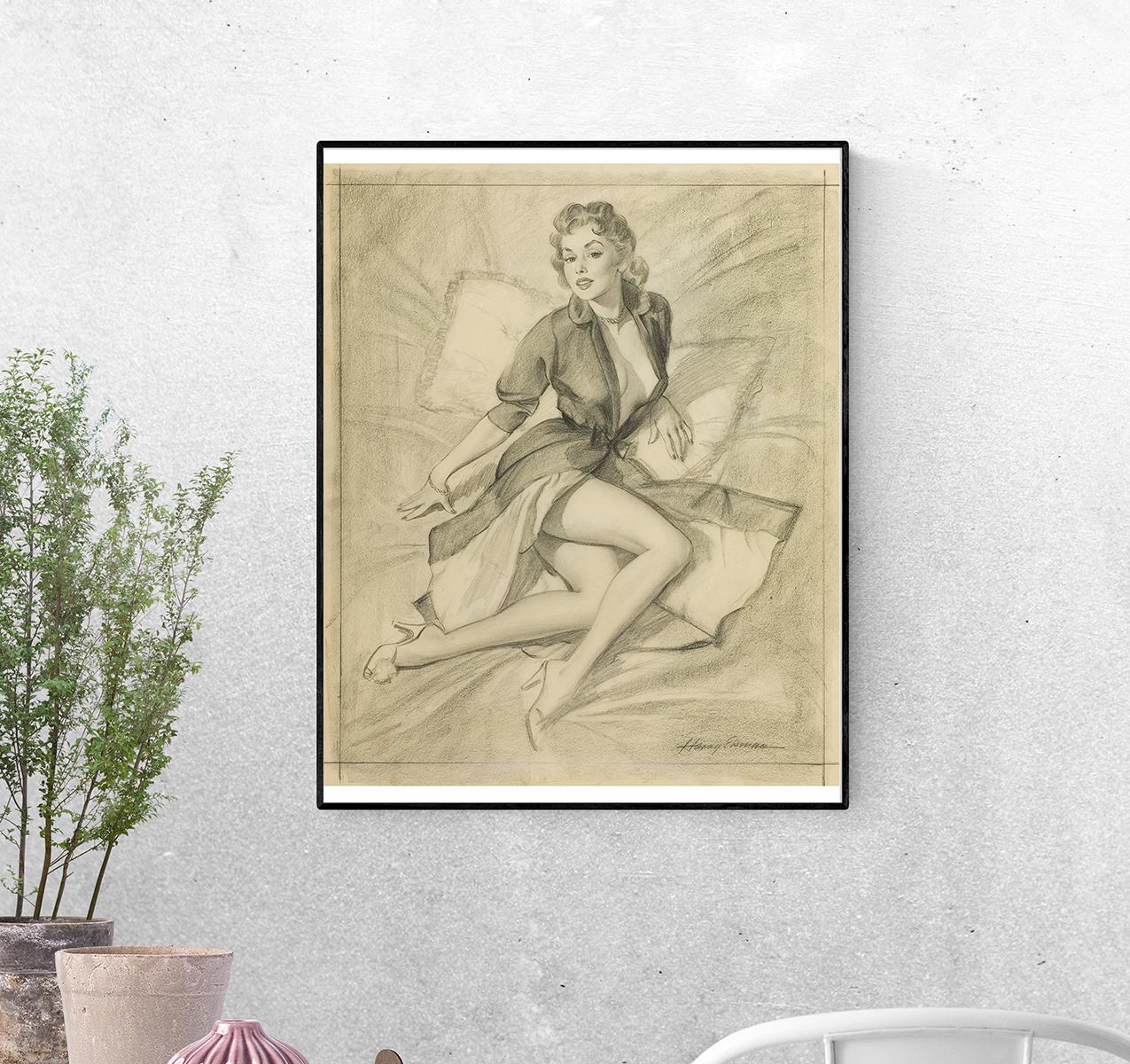 Постер Девушка на кровати ПинАп Гарри Экмана формат А-1 (pin_up010076_Poster)