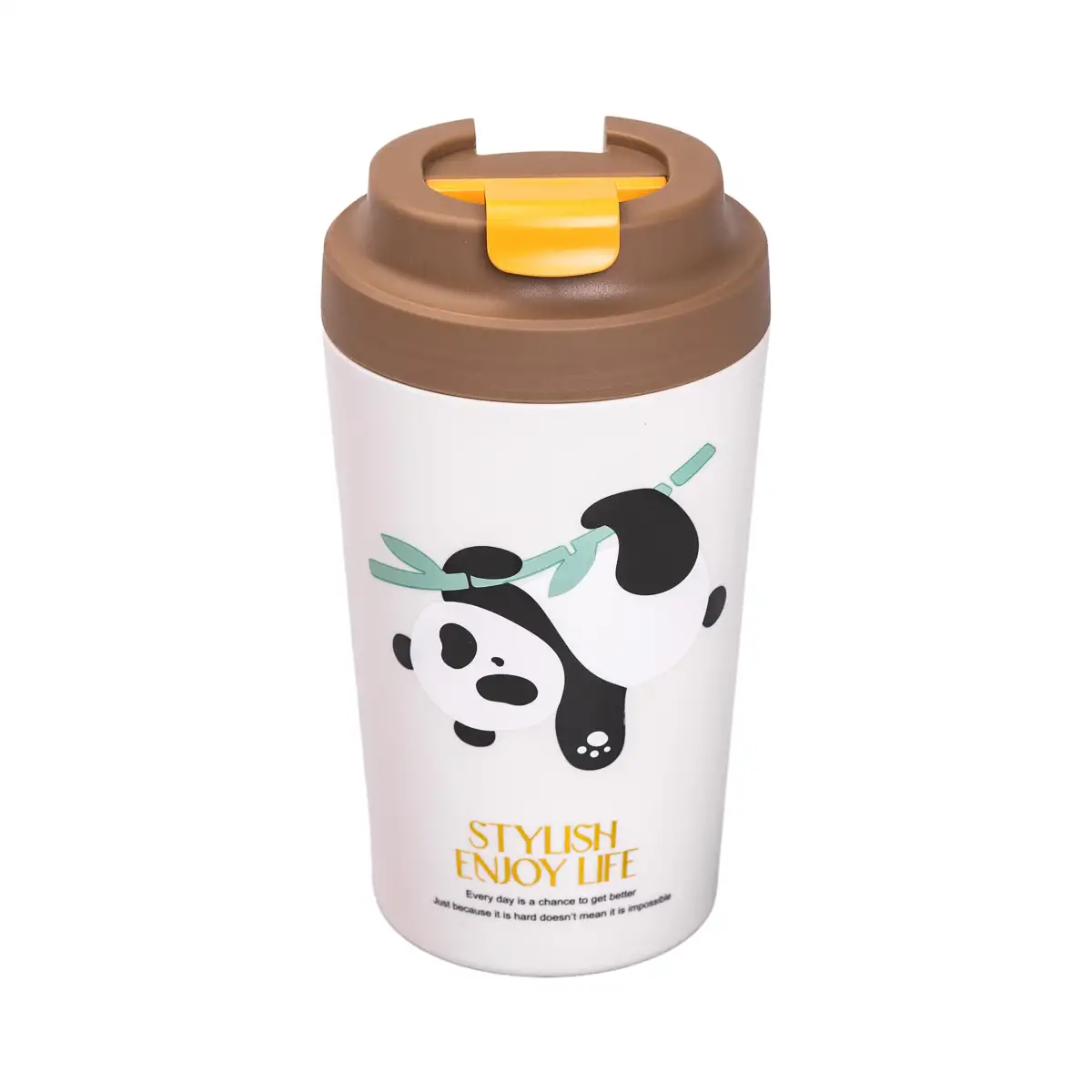 Термочашка з кришкою YIWU HP-14-12BR Panda 380 мл з керамічною колбою Коричневий (118-107-HP-14-12BR)