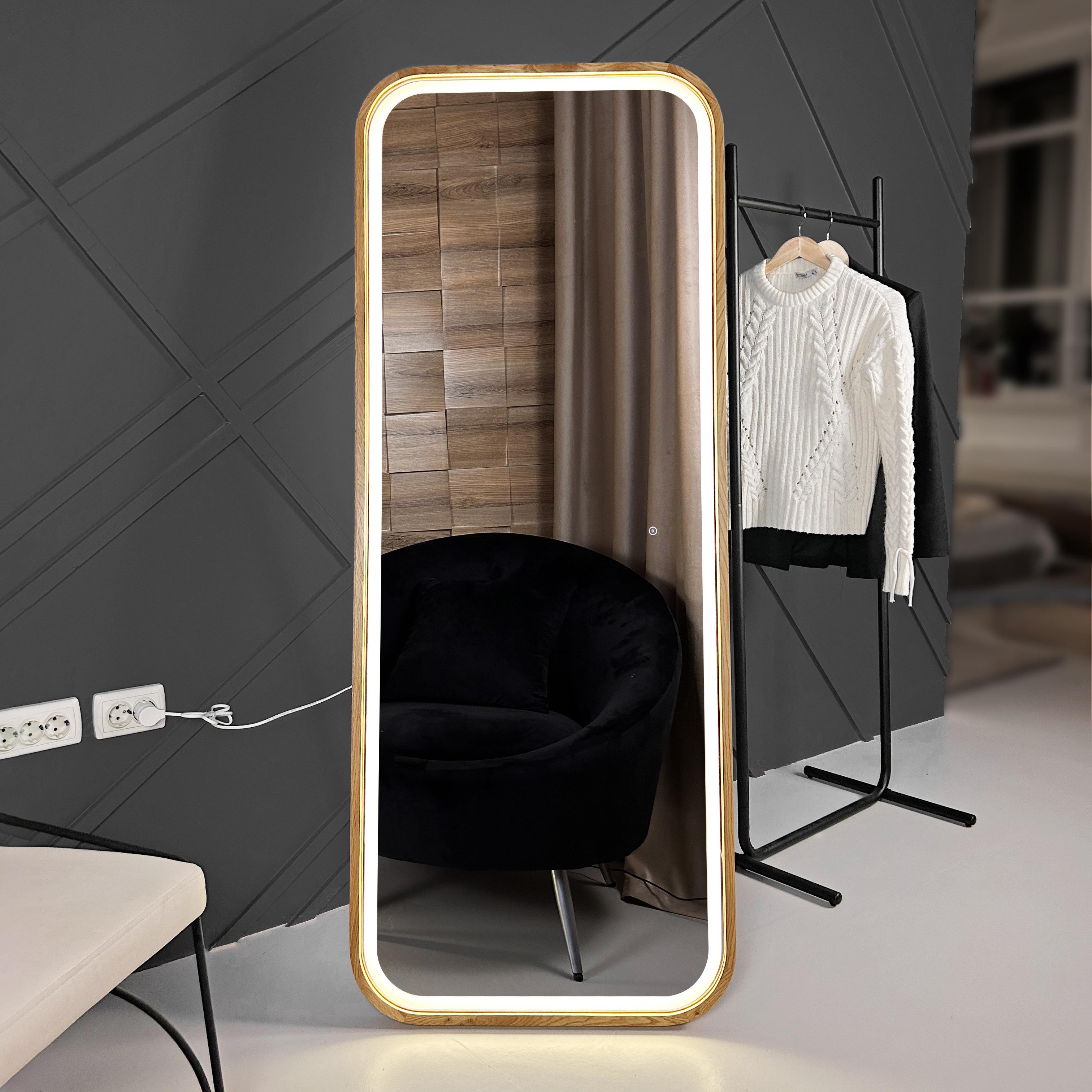 Підлогове дзеркало ростове прямокутне Luxury Wood Natural Oak дерев’яне з LED-підсвіткою 165x65 см Дуб