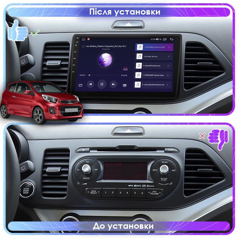 Магнітола штатна Lesko для Kia Picanto II Restyling 2015-2017 9" 2/32Gb 4G Wi-Fi GPS Top - фото 3