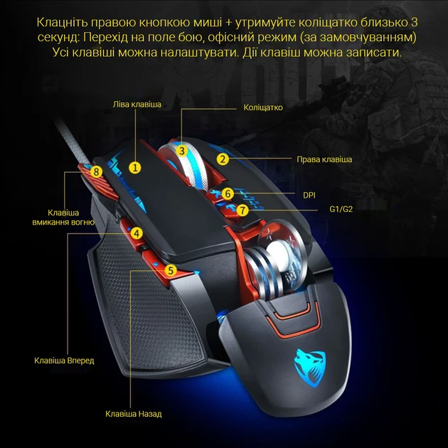 Проводная мышь T-Wolf V9 8 кнопок 3200 DPI подсветка - фото 2