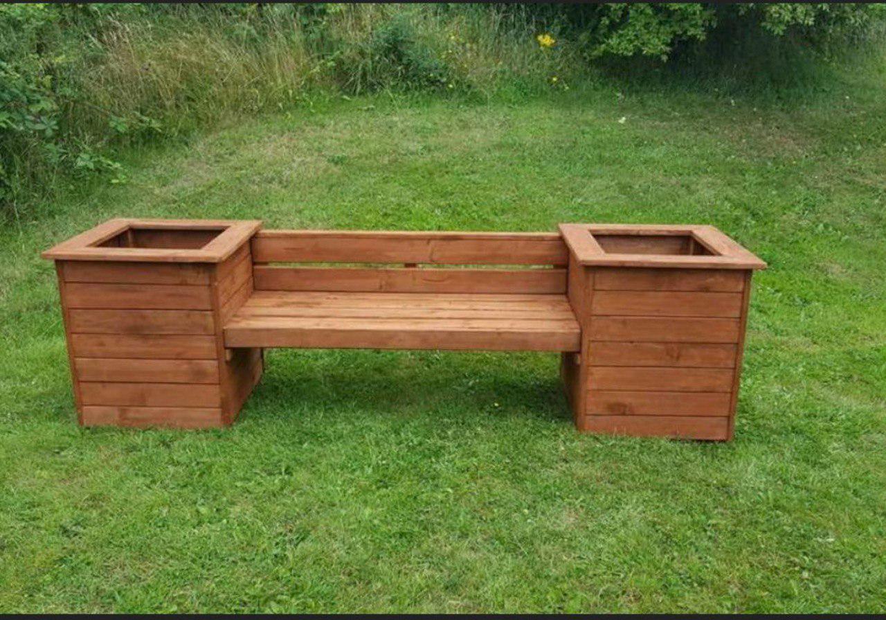 Скамейка садовая деревянная с двумя встроенными кашпо ясень 1600х650х450 мм (DL87787) - фото 2 Скамейка садовая деревянная с двумя встроенными кашпо ясень 1600х650х450 мм (DL87787) - фото 2