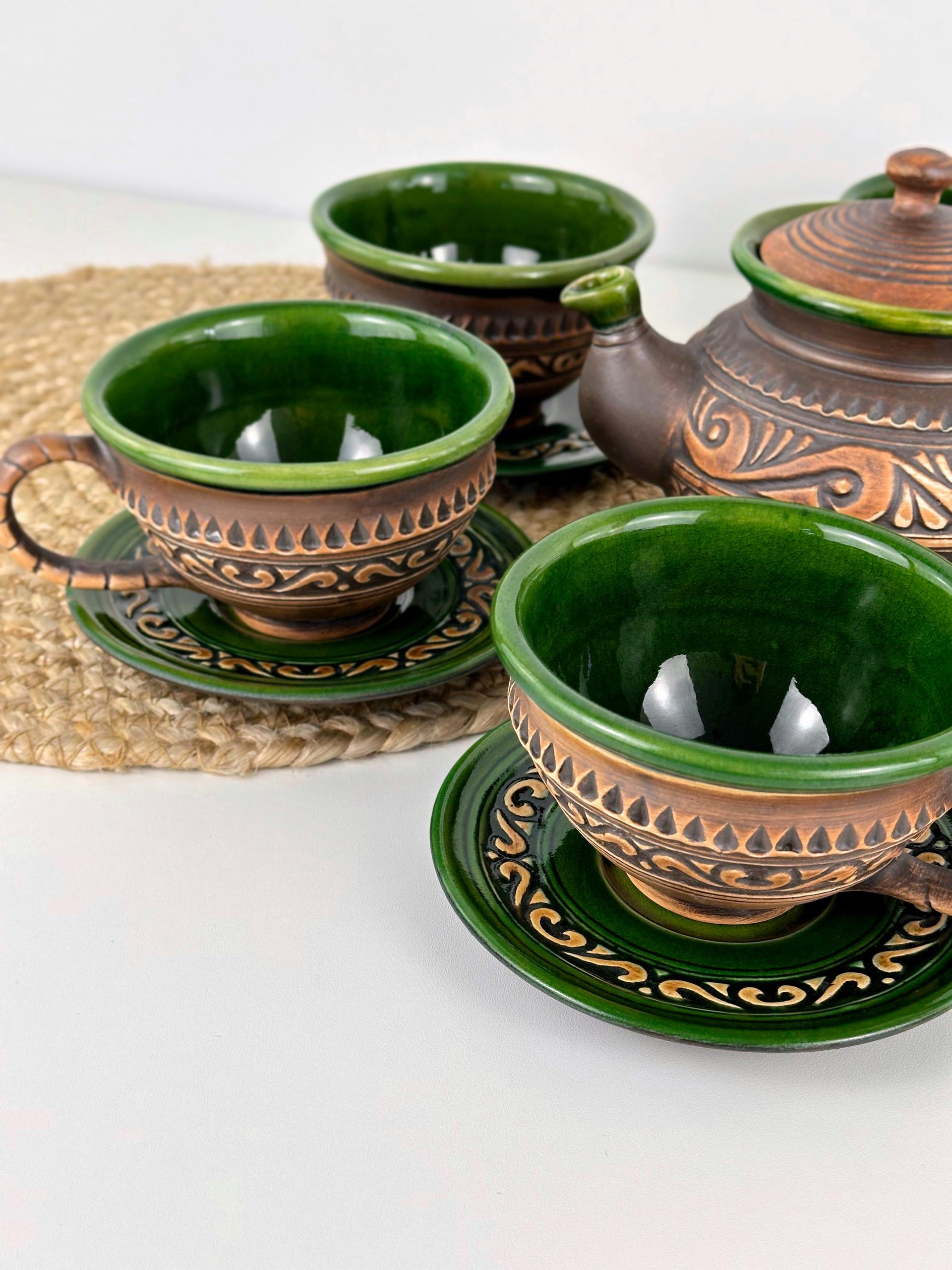 Набір глиняного посуду для чаювання Гражда на 6 чоловік Коричневий (17019-27) - фото 6