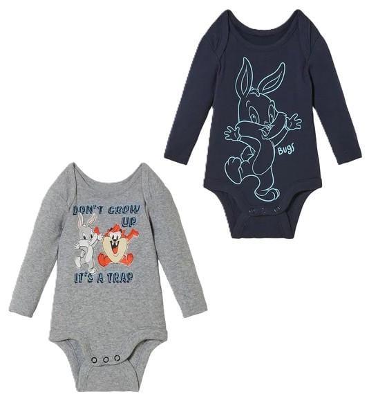 Боді дитячий на довгий рукав Lupilu 468576_2310-4 унісекс Looney Tunes 2 шт. 74/80 см Сірий/Темно-синій (2622057957)