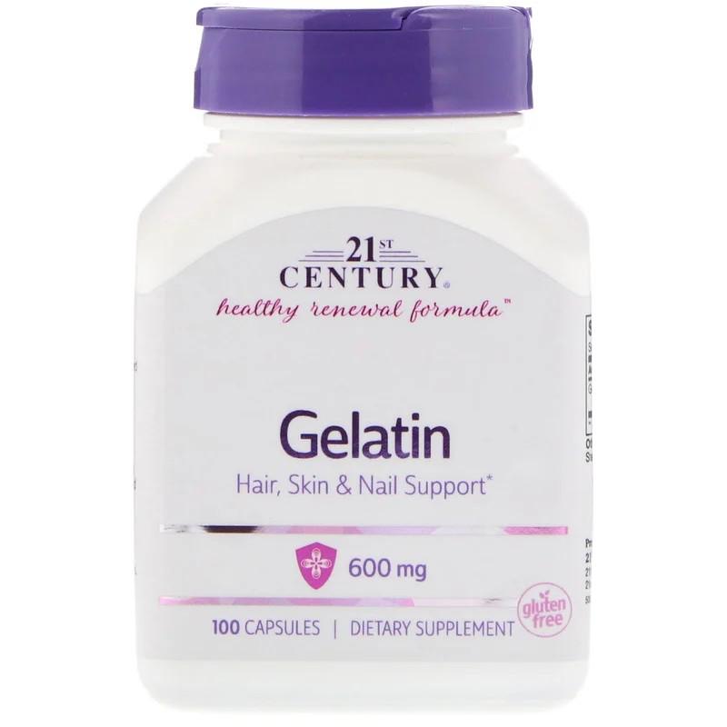 Натуральная добавка 21st Century Gelatin 600 мг 100 капсул
