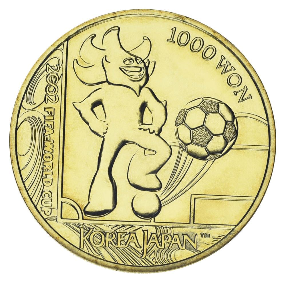 Колекційна монета Південна Корея 1000 вон 2001 UNC Чемпіонат світу з футболу в Японії та Кореї 2002 року (М24180)