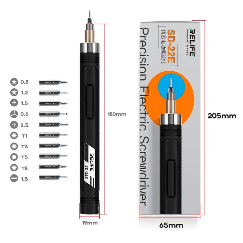 Отвертка аккумуляторная Relife SD-22E 350 mAh прецизионная реверс/Type-C/набор бит 10 шт. Black (2000996203384) - фото 10