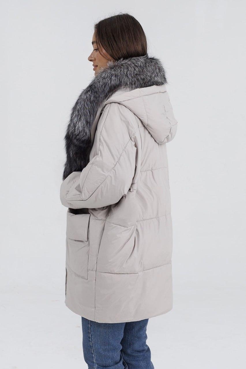 Куртка-пуховик жіноча з хутром чорнобурої лисиці р. 46 Айворі (8887b/46) - фото 2 Куртка-пуховик жіноча з хутром чорнобурої лисиці р. 46 Айворі (8887b/46) - фото 2