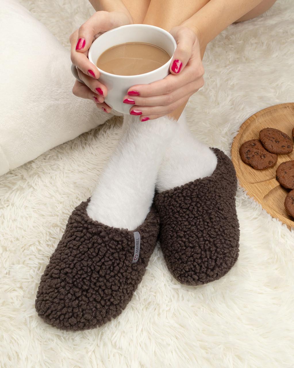 Тапочки домашние тедди закрытые Темный шоколад