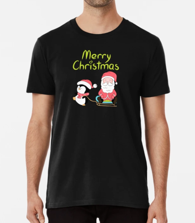 Футболка мужская новогодняя Stedman с принтом Merry Christmas Пингвин и Санта Клаус XL Черный (НГ26-4)