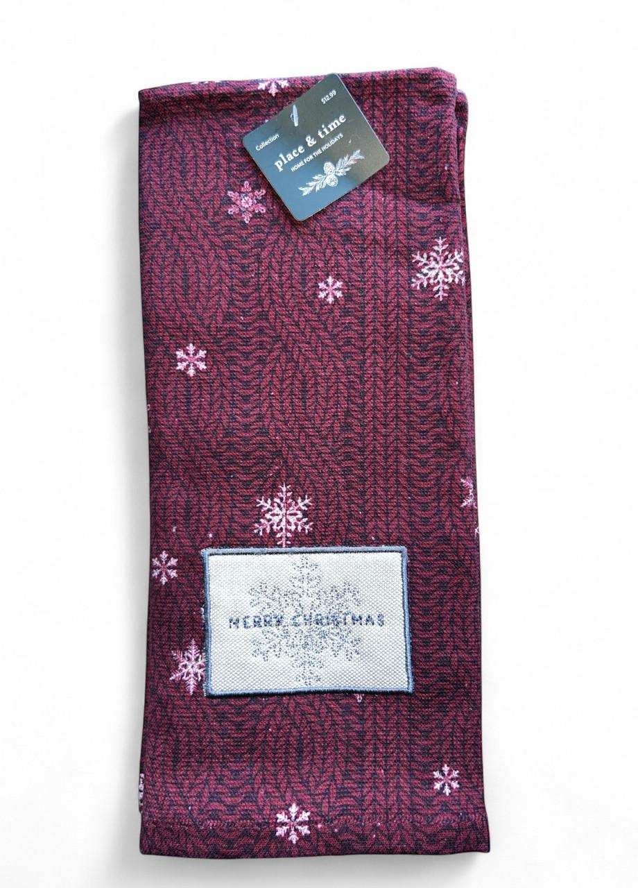 Рушник новорічний Place & time Home for the holidays зі сніжинками 41x66 см Бордовий (2792163196)