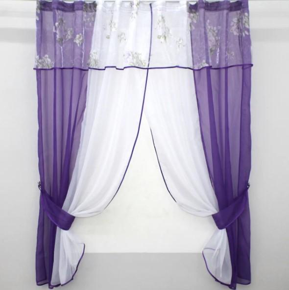 Комплект штор на кухню с ламбрекеном 270х170 см Фиолетовый/Белый (00к 59-696)