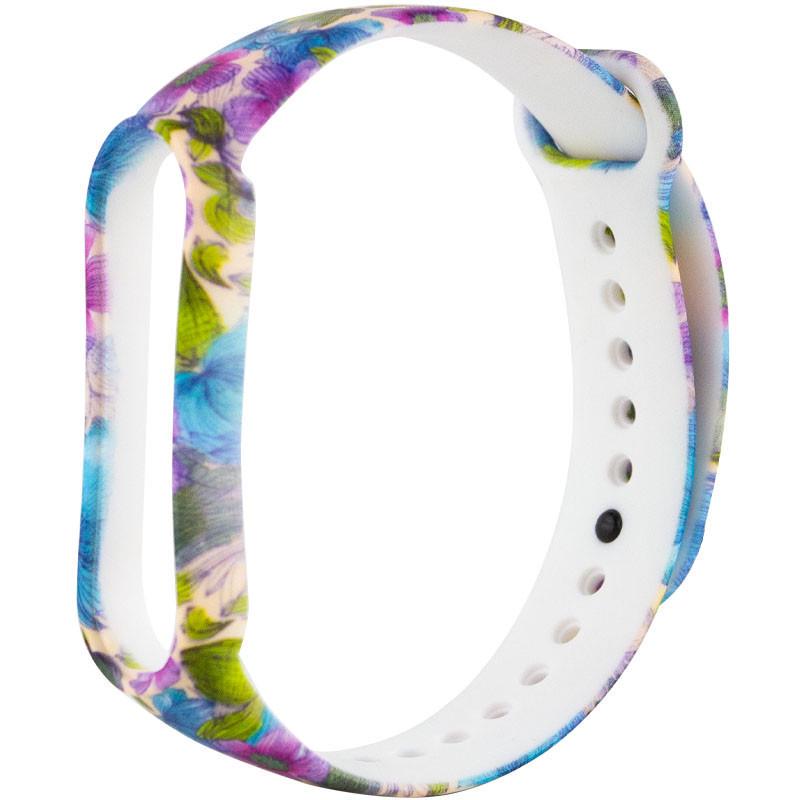 Ремінець силіконовий для Xiaomi Mi Band 5/6 Фіолетові квіти/Бежевий (00000037970_15)