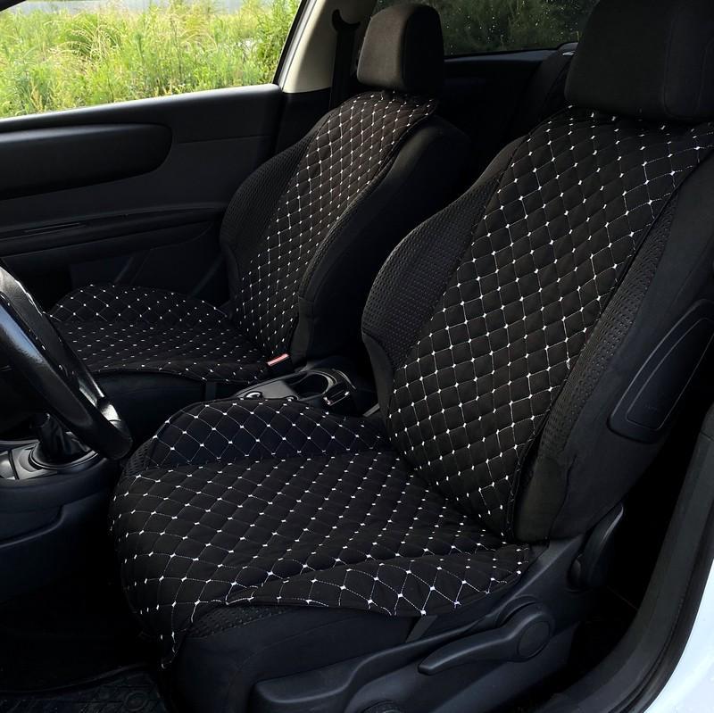 Накидки на сиденье автомобиля Lux эко-замша Стандарт прошивкой 2 шт. Черный/Белый (701)