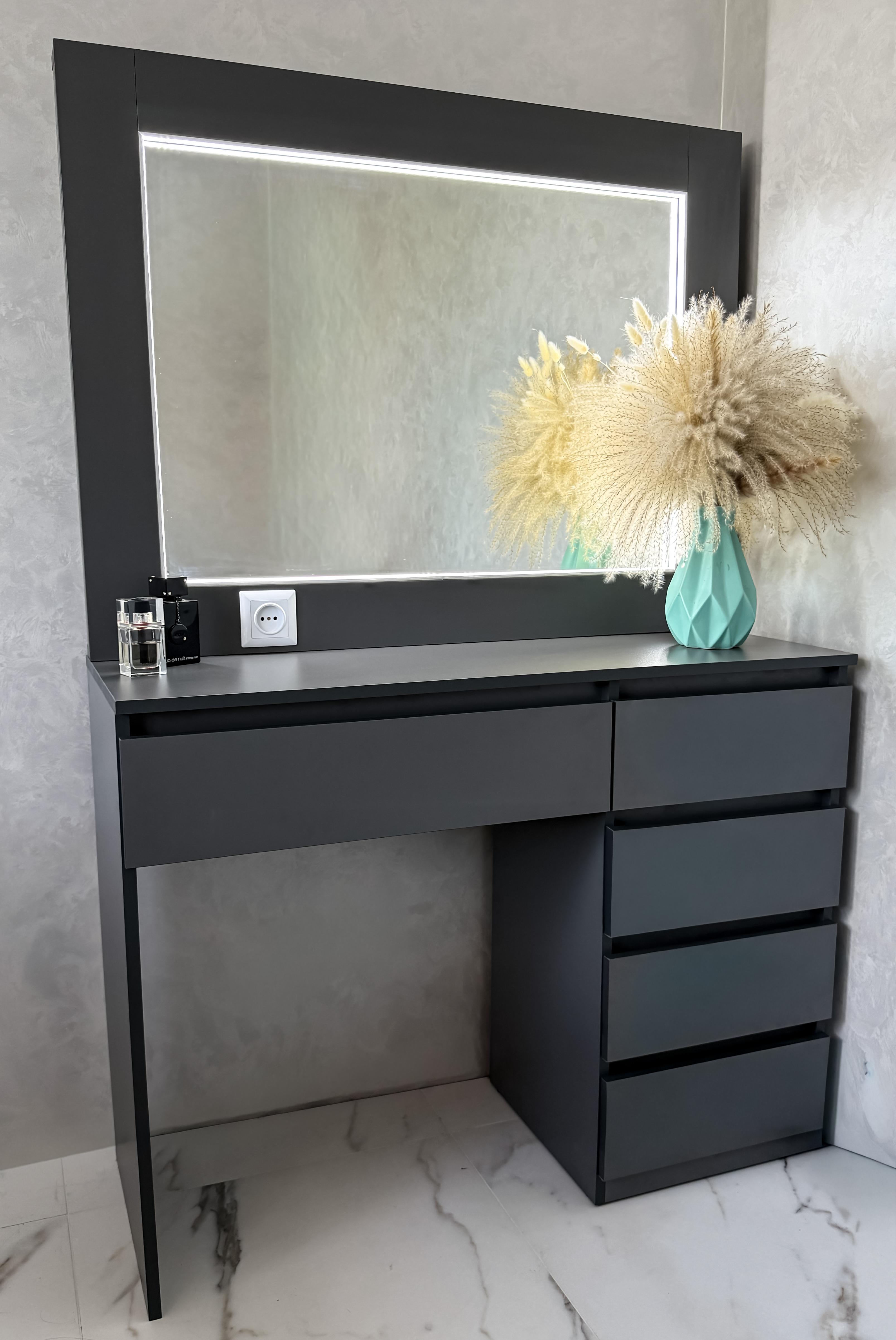 Туалетний столик ST5PL з LED-підсвіткою 1050x400x1600 мм Графіт