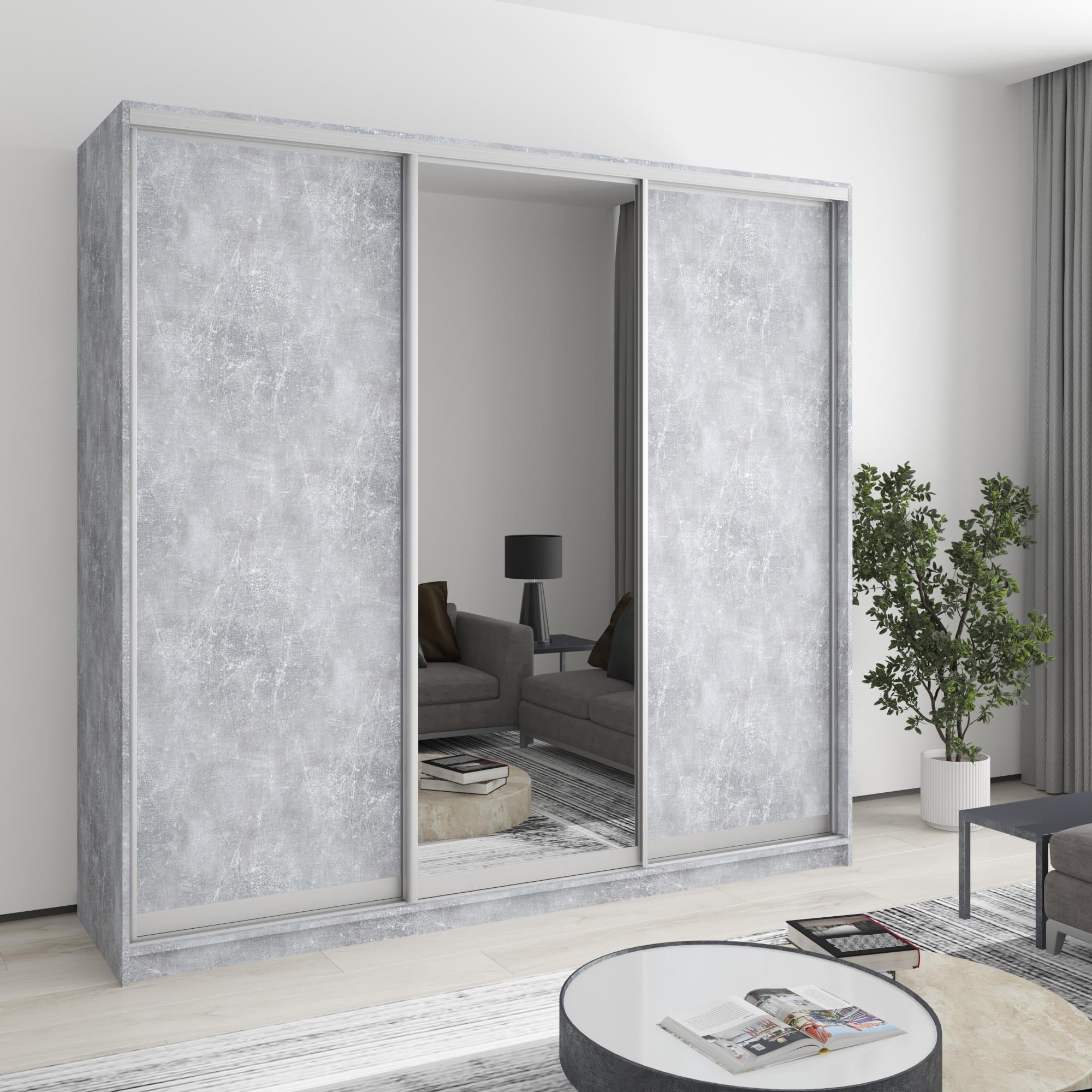Шкаф-купе трехдверный MebelStar Комбо AL 2ДСП/Зеркало 220x60x210 см Бетон (MBS-3370)
