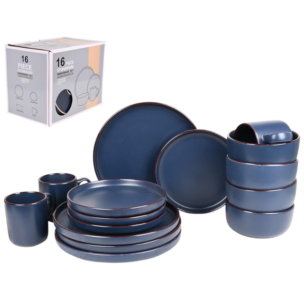 Набор столовой посуды Piece Stoneware 16 предметов Темно-синий (MC5573-1)