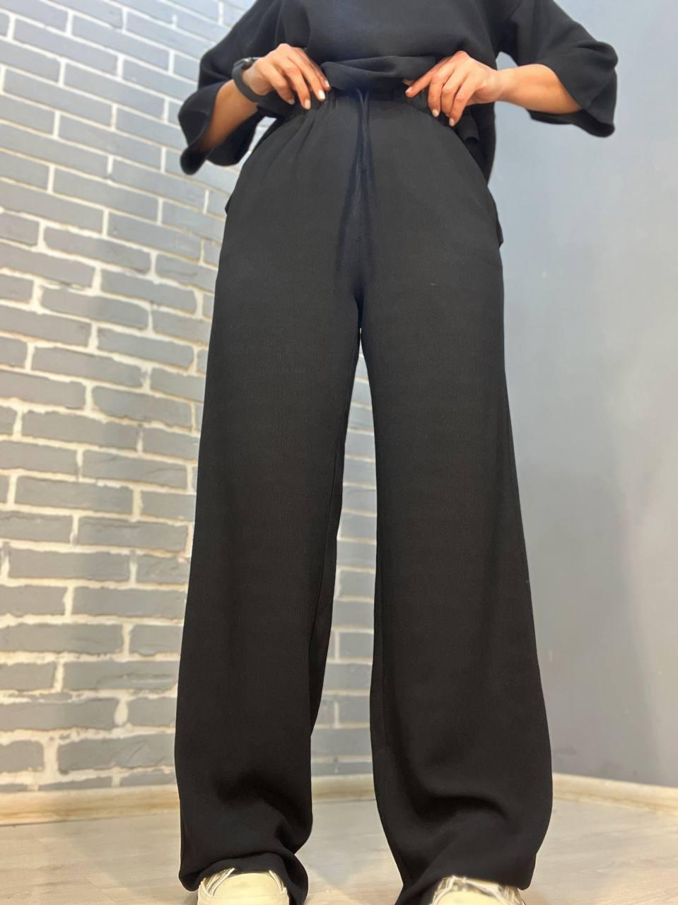 Костюм женский CLEW 1005-0712 жатка рубашка короткий рукав и брюки палаццо M Черный (2003) - фото 7