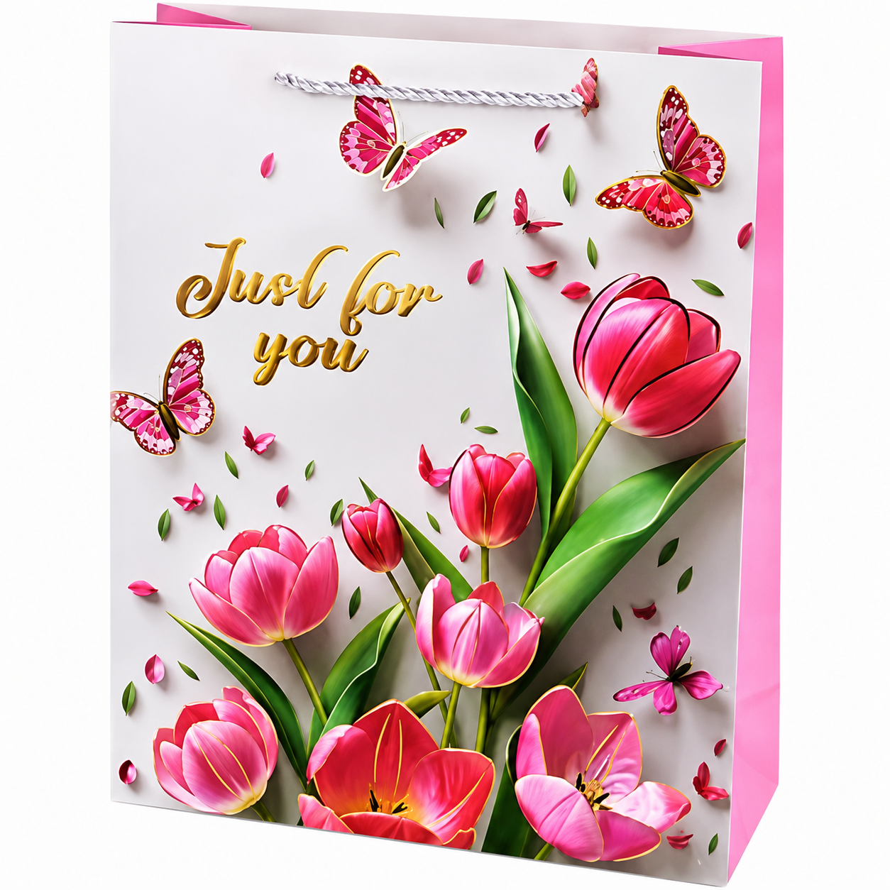 Подарочный пакет Just for You R34554-M 26х32х10 см Белый с розовым (36522529)