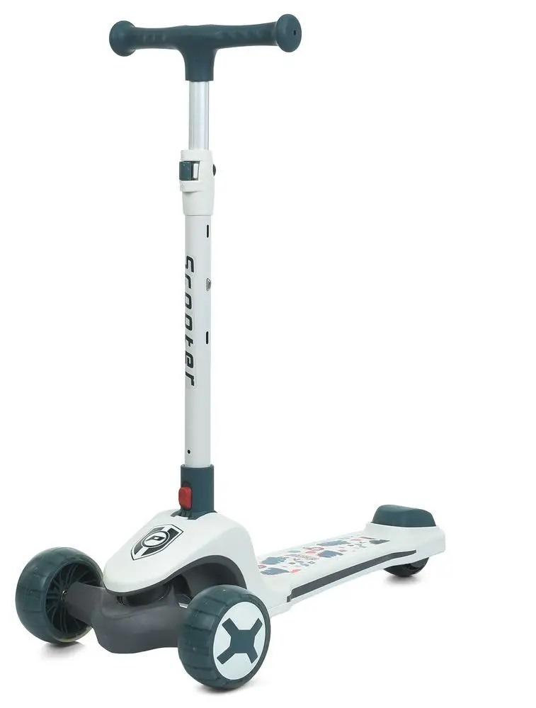 Самокат детский трехколесный iTrike Maxi-Big JR3-125-W из металла и пластика складной с подсветкой колес Белый/Синий (150-7-JR3-125-W)