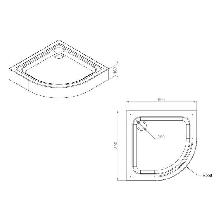 Піддон для душу AM.PM Gem W90T-401-080W акриловий напівкруглий 80x80x16 см (160307) - фото 5