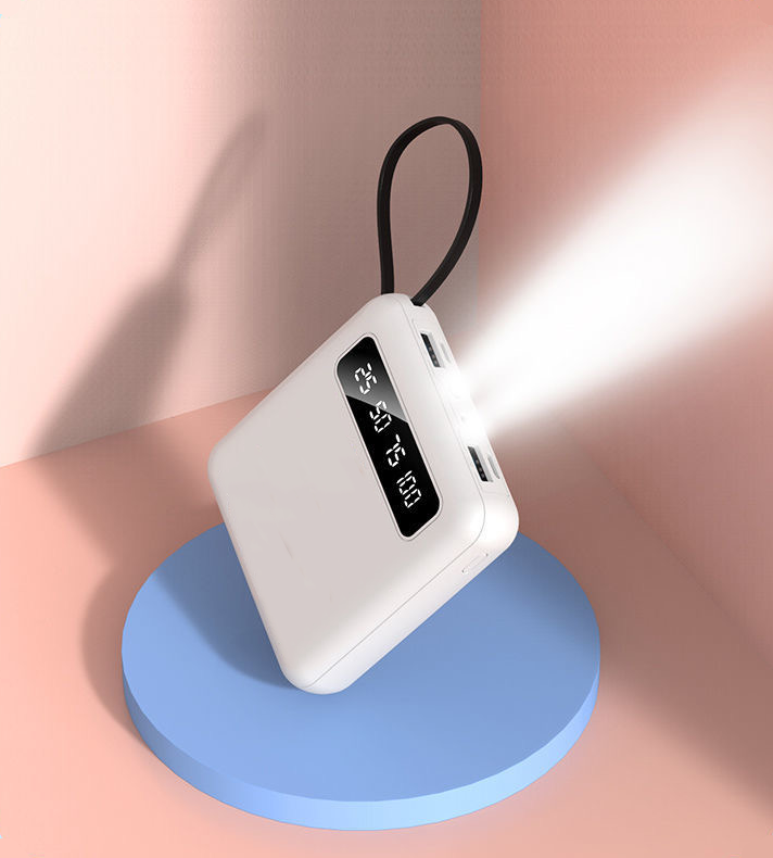 Зарядка УМБ Powerbank портативная со встроенными шнурами и фонарем 20000 mAh Белый Зарядка УМБ Powerbank портативная со встроенными шнурами и фонарем 20000 mAh Белый