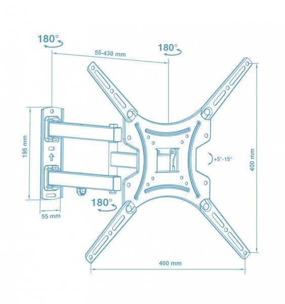Настенное крепление для телевизора Walfix R-383B поворотно-наклонное Черный (M0283) - фото 2 Настенное крепление для телевизора Walfix R-383B поворотно-наклонное Черный (M0283) - фото 2