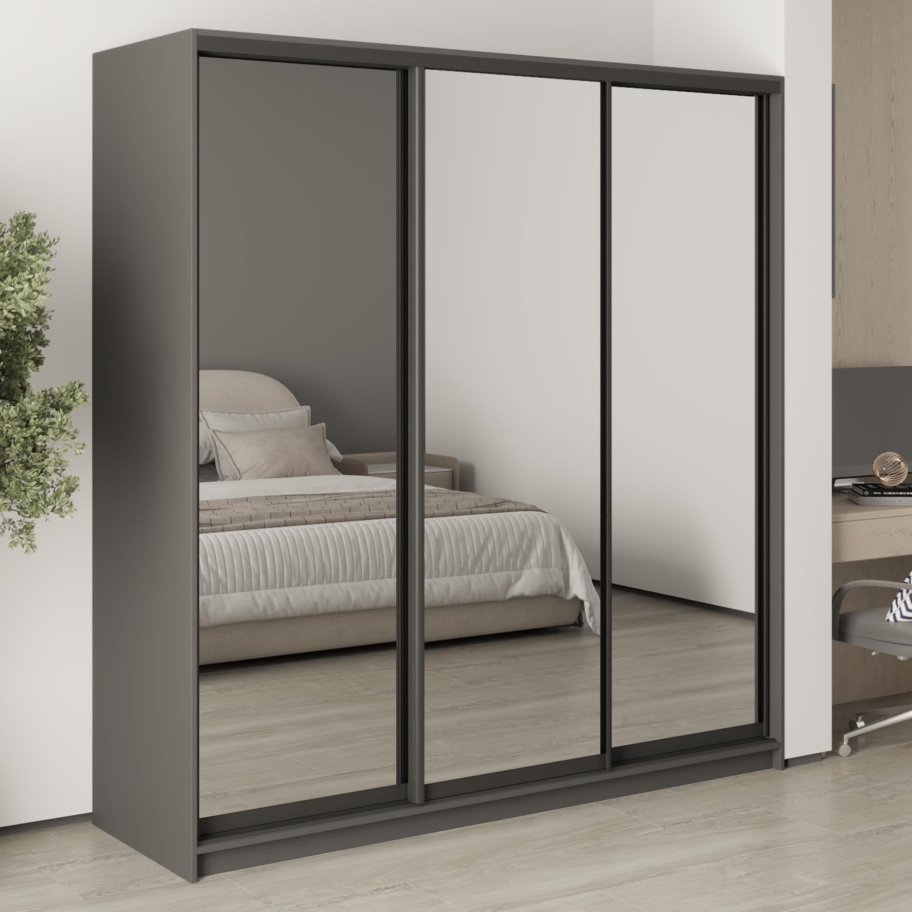 Шкаф-купе трехдверный MebelStar Стандарт BG 3 Зеркала 200x45x210 см Антрацит (MBS-8450)