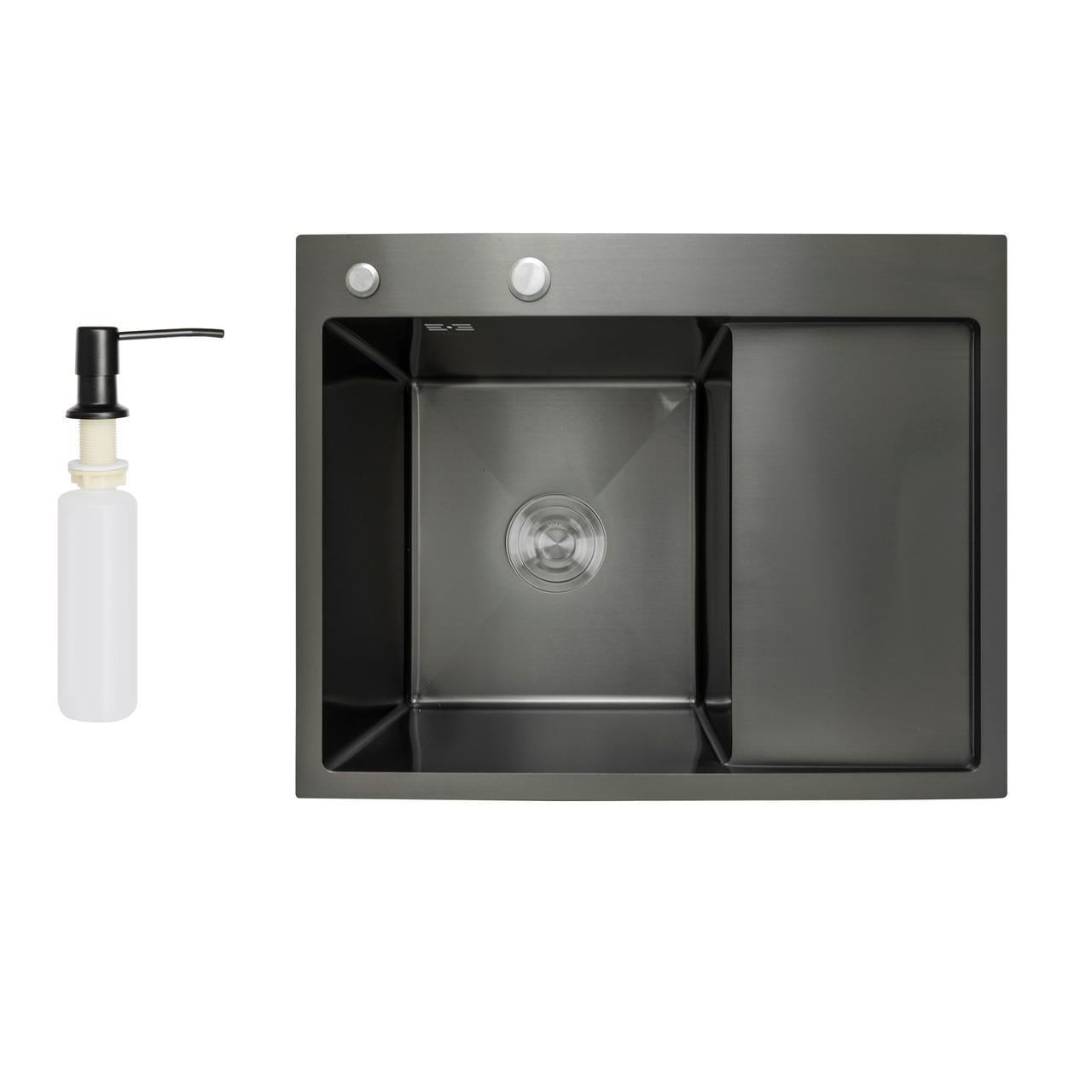 Мойка для кухни интегрированная Lidz Handmade H6350BR крыло справа Brushed Black (LDH6350BRPVD45590)
